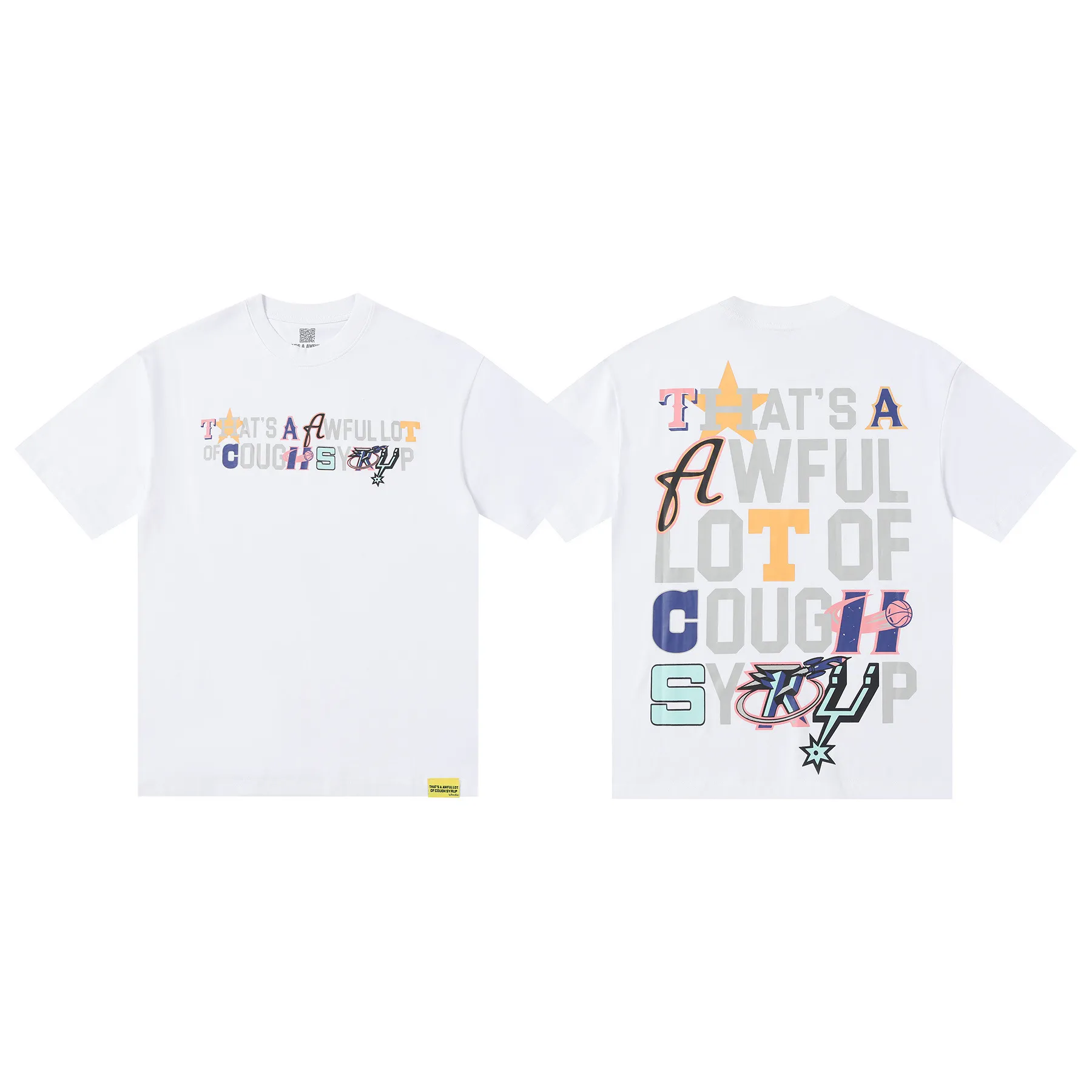 #White/Black ｜ THAT'S A AWFUL LOT OF COUGH SYRUP In Stock Real shot American simple trendy brand loose casual T-shirt Fabric (fabric): 32 counts Weight combed double yarn pure cotton Sizes (size): S-M L X L Color (colour): Black/White 👉